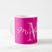 Klassieke neon roze naam monogram koffiemok (Voorkant links)