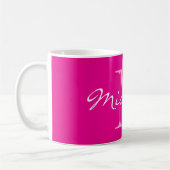 Klassieke neon roze naam monogram koffiemok (Links)