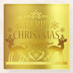 Klassieke Nep Gouden Prettig Kerstmis Glas Onderze Glazen Onderzetter
