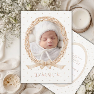 Klassieke neutrale geboorteaankondiging met druive kaart