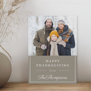 Klassieke neutrale greige Thanksgiving familie fot Feestdagenkaart