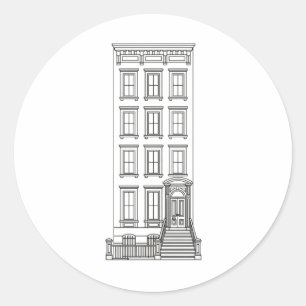 Klassieke New York Stoep Appartement Tekening Ronde Sticker