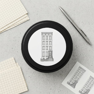Klassieke New York Stoep Appartement Tekening Ronde Sticker