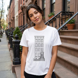 Klassieke New York Stoep Appartement Tekening T-shirt
