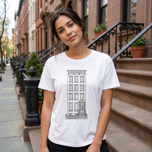 Klassieke New York Stoep Appartement Tekening T-shirt