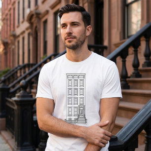 Klassieke New York Stoop Appartement Tekening T-shirt