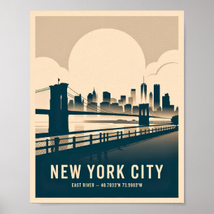 Klassieke New Yorkse East River skyline in WPA-sti Poster