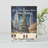 Klassieke New Yorkse kerstboomfamilie Feestdagenkaart (Staand voorkant)