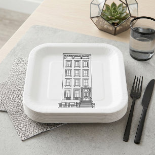Klassieke New Yorkse stoepappartement tekening Papieren Bordje