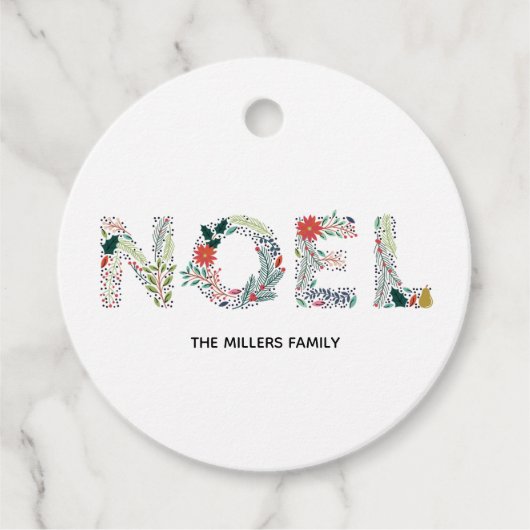 Klassieke noel Floral Typografie Kerstmis Bedankjes Labels (Voorkant)