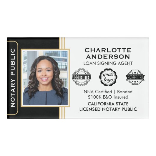 Klassieke Notaris Public Loan Signing Agent Black Naambadge (Voorkant)