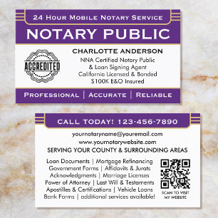 Klassieke Notary Signing Agent ID Logo Paars Goud Visitekaartje