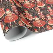 Klassieke Notenkraker Elegantie, Rode Polichinelle Cadeaupapier (Rol Hoek)