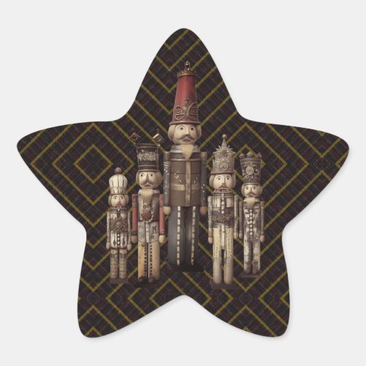 Klassieke Notenkraker Soldaten Bruin Goud Traditio Ster Sticker (Voorkant)
