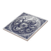Klassieke Octopus Duikerhelm Gravure Kunst Tegeltje (Zijkant)
