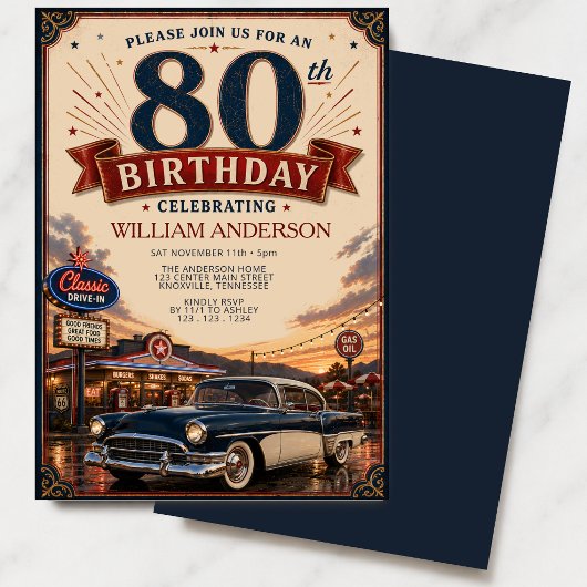 Klassieke Oldtimer 80ste Verjaardag Kaart