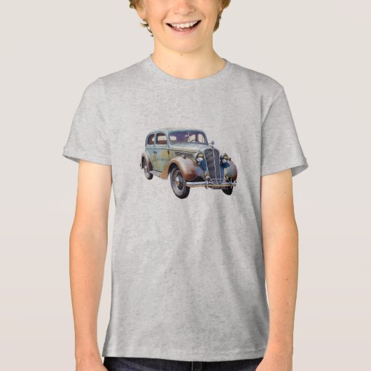 Klassieke Oldtimer Aquarel Illustratie Tri-Blend Shirt (Voorkant)