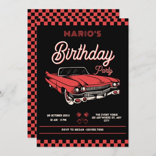 Klassieke oldtimer verjaardag kaart (Voorkant / Achterkant)