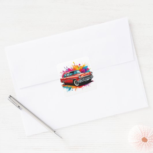 Klassieke Oldtimer Vierkante Sticker (Envelop)