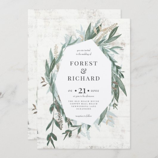 Klassieke olie met goudeffect bruiloft nodigt uit kaart (Voorkant / Achterkant)