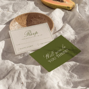 Klassieke olijfgroene bruiloft RSVP met oude gelds Kaartje