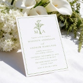 Klassieke Olijfgroene Calla Lelie Monogram Bruilof Kaart