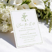 Klassieke Olijfgroene Calla Lelie Monogram Bruilof Save The Date