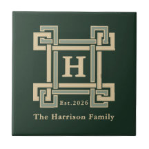 Klassieke Olijfgroene Griekse Sleutel Monogram