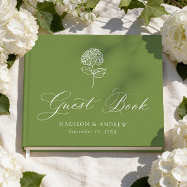 Klassieke Olijfgroene Hortensia Bruiloft Gastenboek