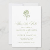 Klassieke Olijfgroene Hortensia Bruiloft Save The Date (Voorkant)