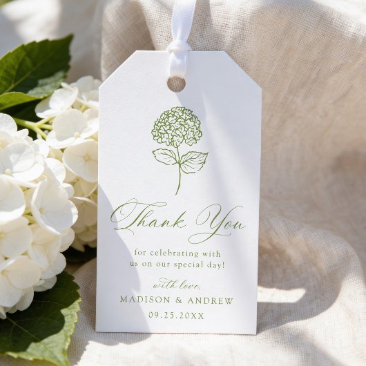 Klassieke Olijfgroene Hydrangea Huwelijks Dankjewe Cadeaulabel