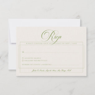 Klassieke Olijfgroene Ivoren Calligrafie Bruiloft RSVP Kaartje