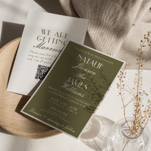 Klassieke olijfgroene 'Old Money' QR-code bruiloft Kaart
