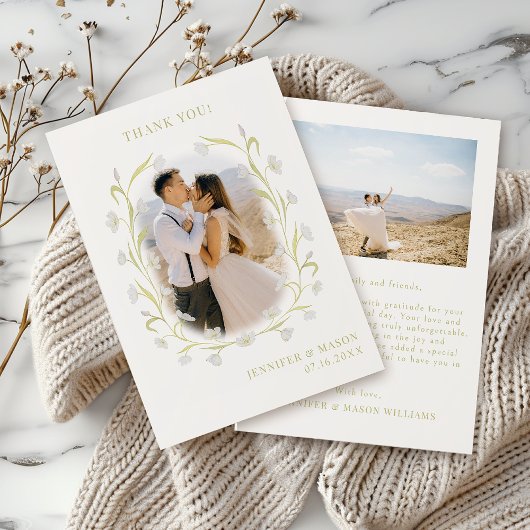 Klassieke Olijfgroene Tulpen Bloemenbruiloft Foto Bedankkaart