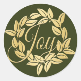 Klassieke Olive en Gold Bay Leaf Joy Wreath Ronde Sticker