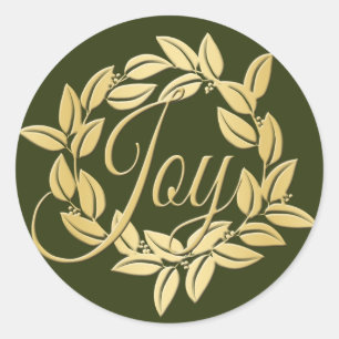 Klassieke Olive en Gold Bay Leaf Joy Wreath Ronde Sticker