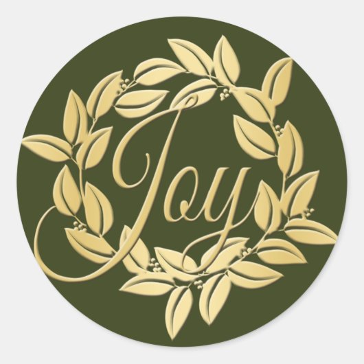 Klassieke Olive en Gold Bay Leaf Joy Wreath Ronde Sticker (Voorkant)