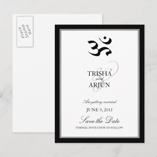 Klassieke Om Mantra Indiase bruiloft Save the Date Aankondigingskaart (Voorkant / Achterkant)