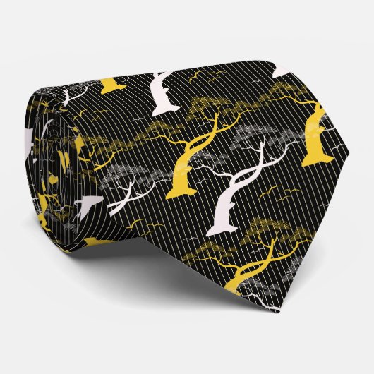 Klassieke oosterse japanese bonsai-boomvogelstrepe stropdas (Opgerold)