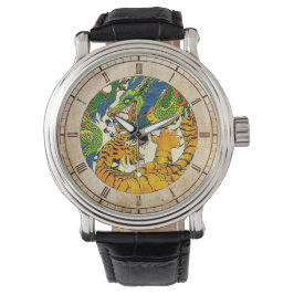 Klassieke  oosterse Yin Yang Dragon Tiger art Horloge