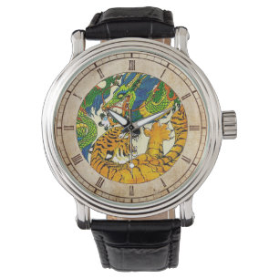 Klassieke  oosterse Yin Yang Dragon Tiger art Horloge