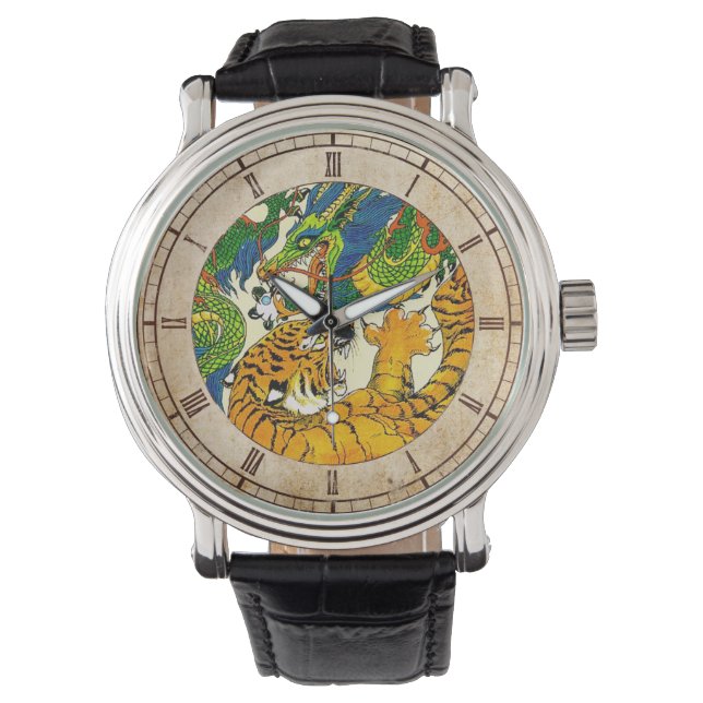 Klassieke  oosterse Yin Yang Dragon Tiger art Horloge (Voorkant)