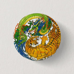 Klassieke oosterse Yin Yang Dragon Tiger art Ronde Button 3,2 Cm