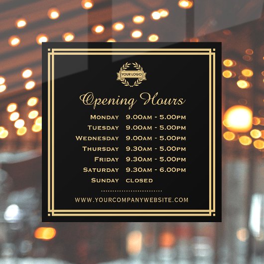 Klassieke openingstijden Business Logo Black Gold Raamsticker