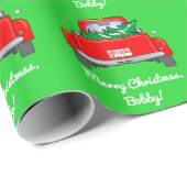 Klassieke ophaalwagen met kerstboom in bed cadeaupapier (Rol Hoek)