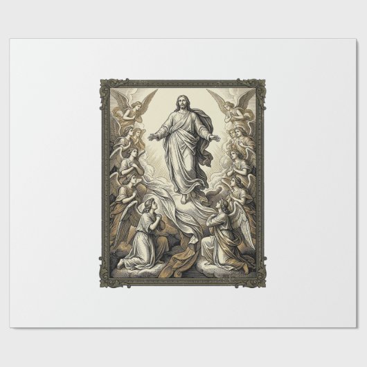 Klassieke Opstanding Engel Gravure Vector Kunst_1 Cadeaupapier (Vlak)