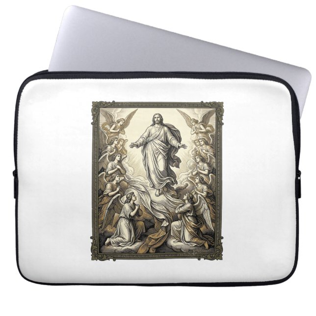 Klassieke Opstanding Engel Gravure Vector Kunst_1 Laptop Sleeve (Voorkant)