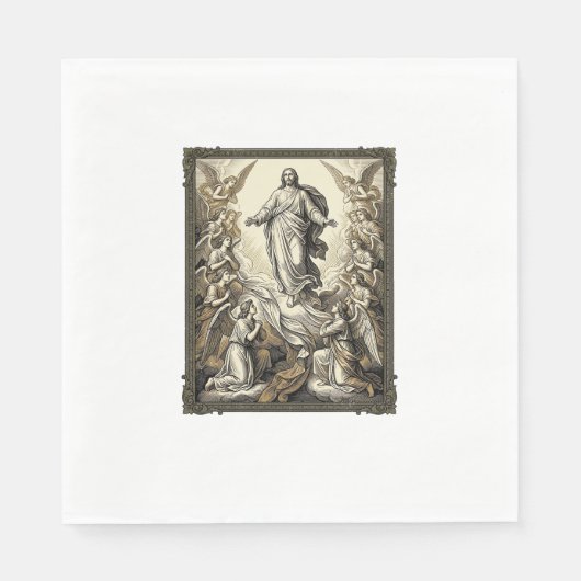 Klassieke Opstanding Engel Gravure Vector Kunst_1 Servet (Voorkant)