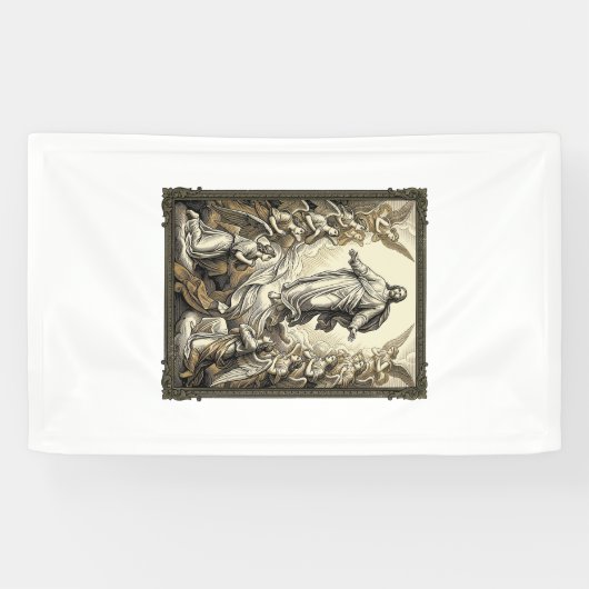 Klassieke Opstanding Engel Gravure Vector Kunst_1 Spandoek (Horizontaal)