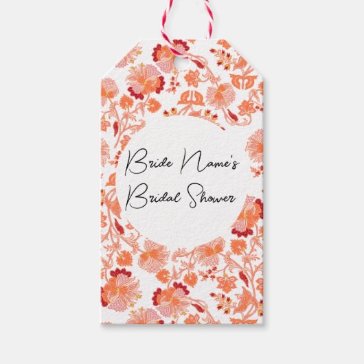 Klassieke Oranje Bloemige Print Bruiloft Feest Cadeaulabel (Voorkant)